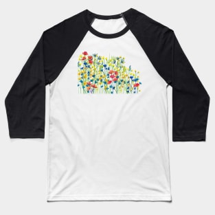 Wildflower meadow watercolor painting Baseball T-Shirt